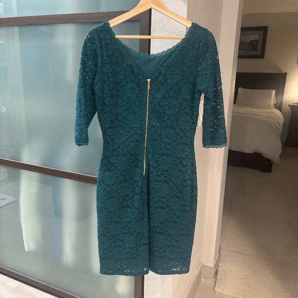 Laundry by Shelli Segal Lace Overlay Sheath Dress - Teal Green Size 2 - Picture 3 of 9